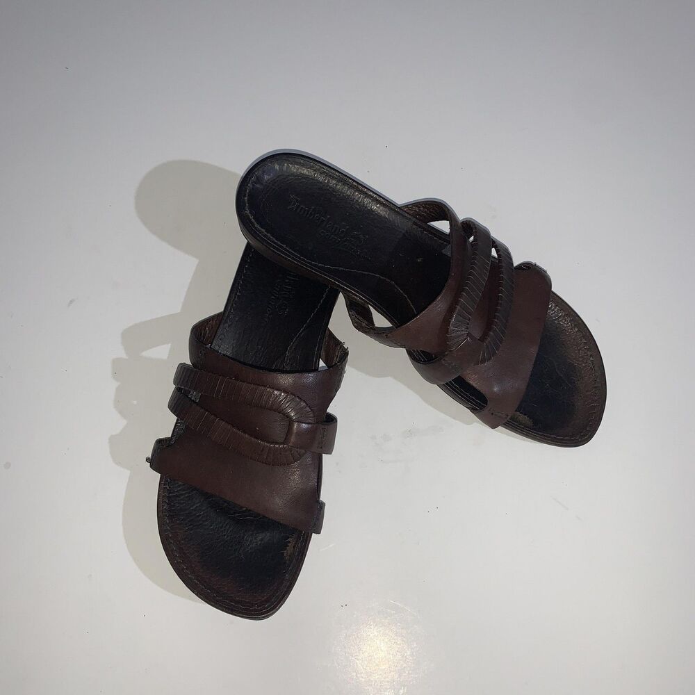 Timberland Sandals Womens Size 7 Brown Leather Slide Wedge Comfort Shoes